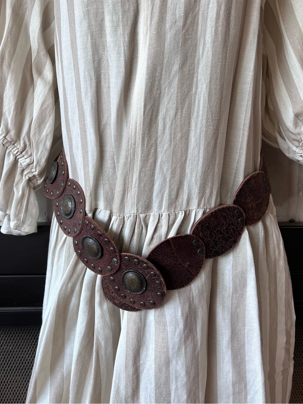 Boho Brown Leather Concho Belt - Women’s xl Garuglieri Italy
